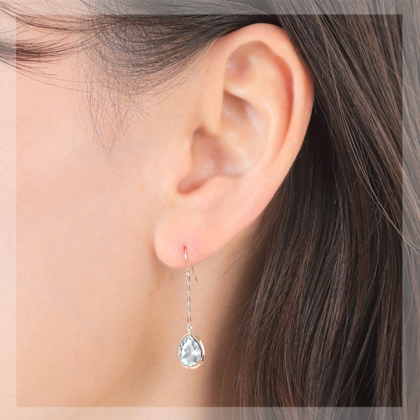 スカイブルートパーズ フックピアス K10YG 10金 10k イエローゴールド ドロップ 大粒