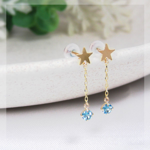 ブルートパーズ スター ピアス K10YG 10金 10k イエロー ゴールド