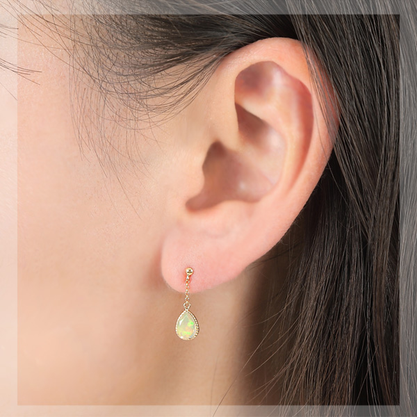 エチオピア産 オパール ピアス 18k K18YG 18金 イエロー ゴールド