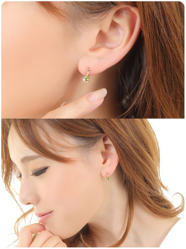 ペリドット ピアス イエローゴールド K10YG