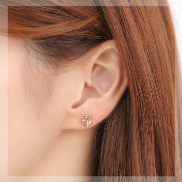 ペリドット クローバー ハート ピアス K10YG 10k 10金 イエローゴールド