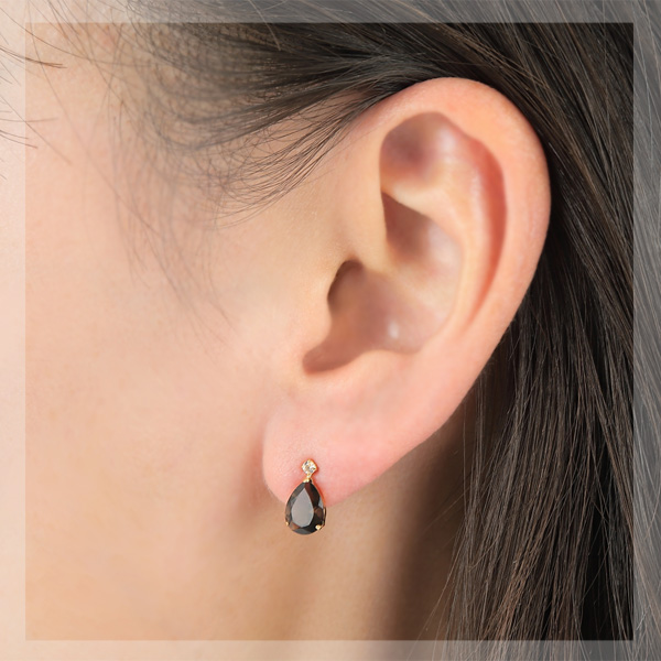 スモーキークォーツ ホワイトトパーズ ピアス K18YG 18金 18k イエローゴールド ドロップ 大粒