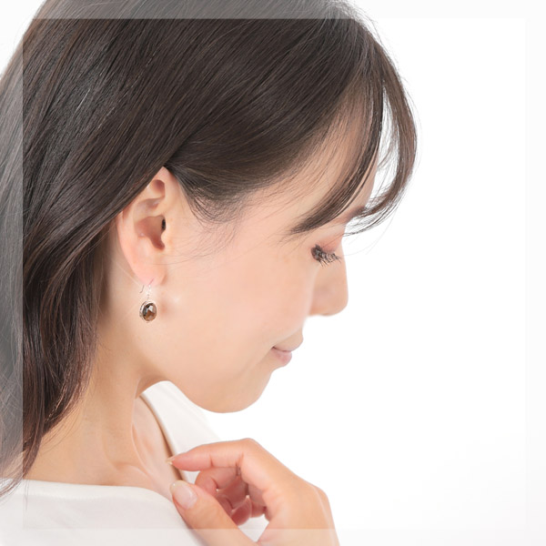 スモーキークォーツ スモーキークオーツ フックピアス 10x8mm K10PG ピンクゴールド