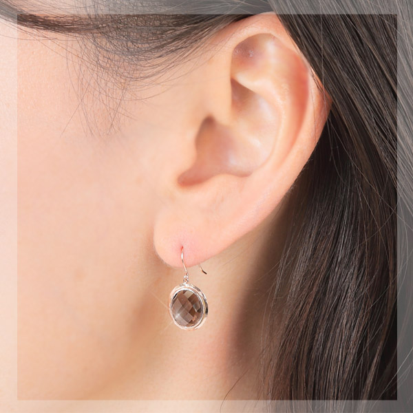 スモーキークォーツ スモーキークオーツ フックピアス 10x8mm K10PG ピンクゴールド