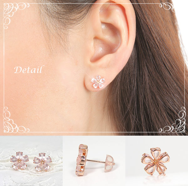 K10PG 花弁『花びら』カット ローズクォーツ 桜『さくら』 ピアス