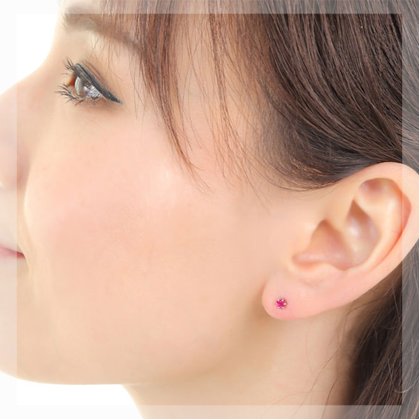 ルビー フラワー ピアス K18YG 18k 18金 イエローゴールド
