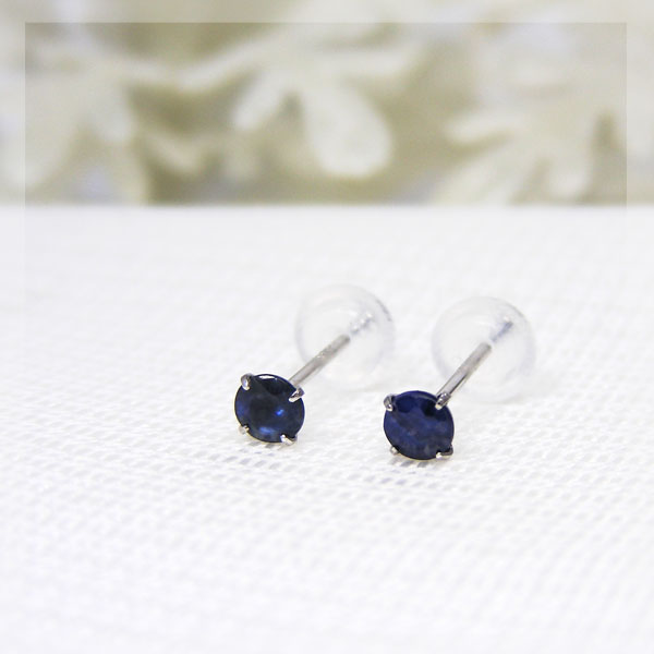 サファイア プラチナ ピアス Pt900 シンプル 3mm 4本爪