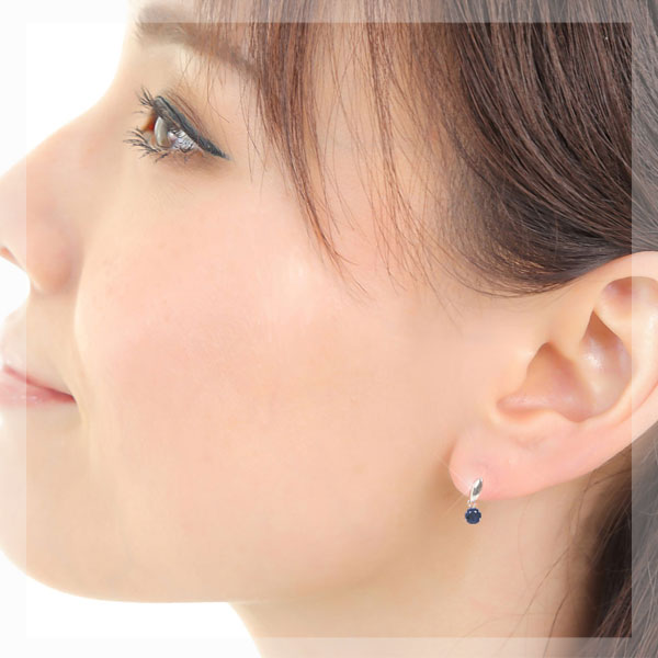サファイア ピアス プラチナ Pt900 揺れる 3mm