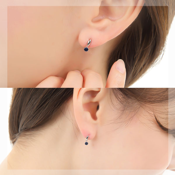 サファイア ピアス プラチナ Pt900 揺れる 3mm