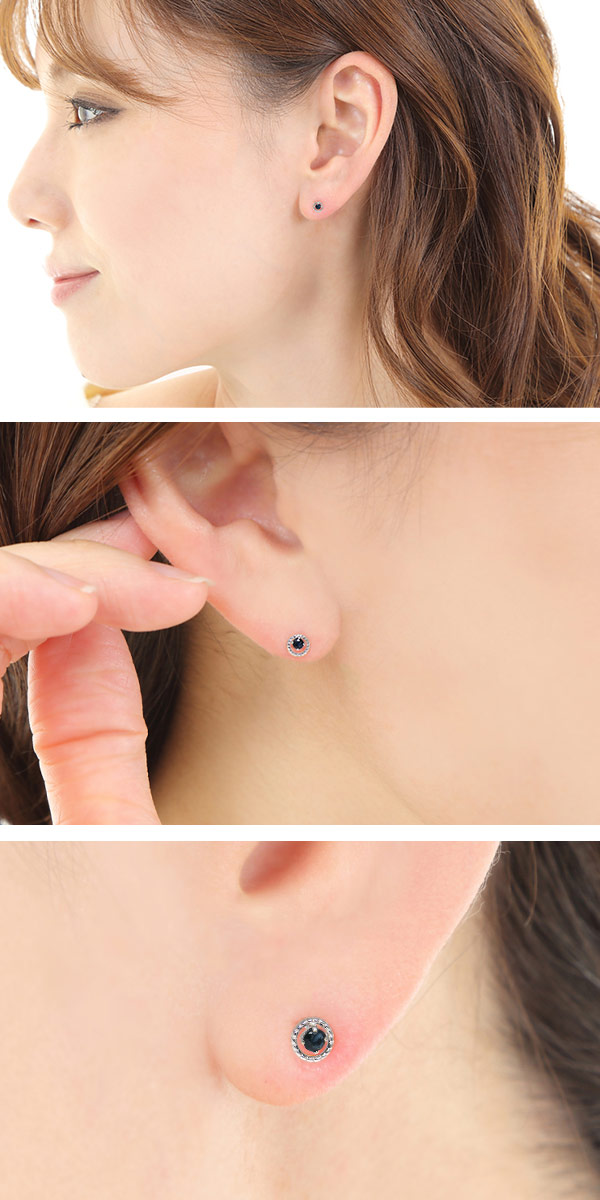 サファイア ピアス K10WG サークル