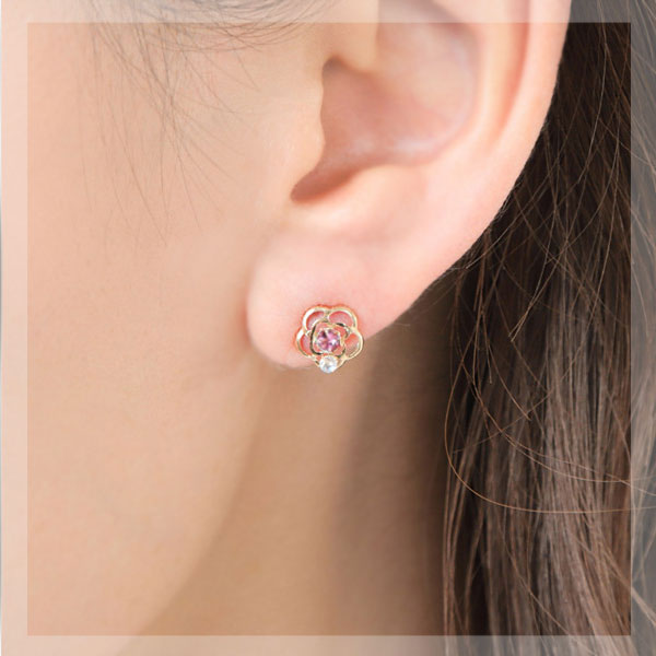 ピンクトルマリン ブルームーンストーン ピアス K10PG