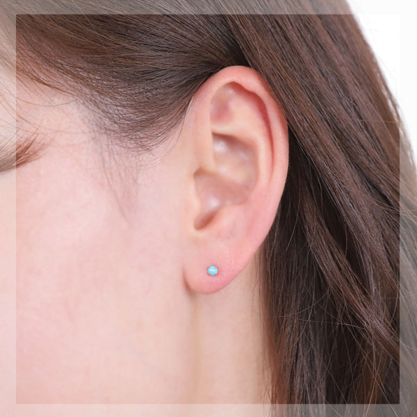 ターコイズ ピアス K18YG 18k 18金 3mm イエロー ゴールド