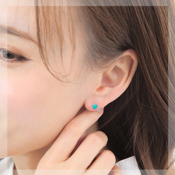 トルコ石 ターコイズ ピアス Pt900 プラチナ 4mm シンプル