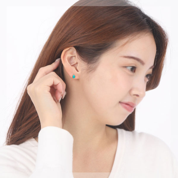 トルコ石 ターコイズ ピアス ドロップ 10k K10YG 10金 イエローゴールド 雫 シンプル 6x4mm カボション