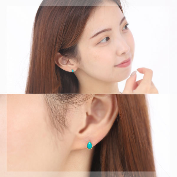 トルコ石 ターコイズ ピアス ドロップ 10k K10YG 10金 イエローゴールド 雫 シンプル 6x4mm カボション