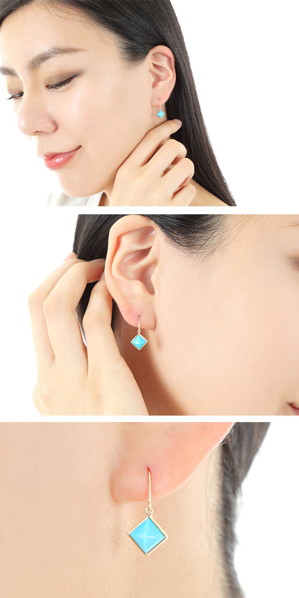 ターコイズフックピアスK10YG