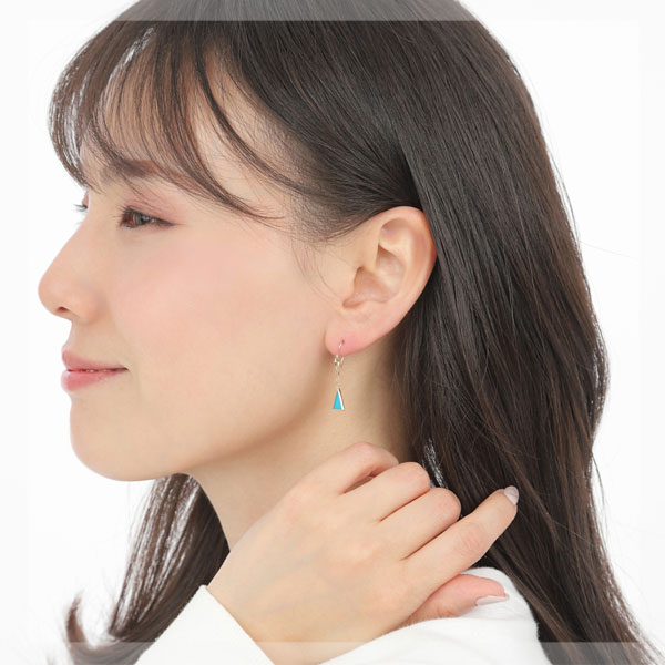 ターコイズ トルコ石 フックピアス トライアングル K10YG 10k 10金 イエローゴールド