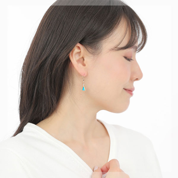 ターコイズ トルコ石 フックピアス トライアングル K10YG 10k 10金 イエローゴールド