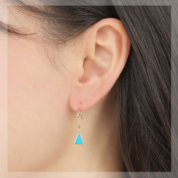 ターコイズ トルコ石 フックピアス トライアングル K10YG 10k 10金 イエローゴールド