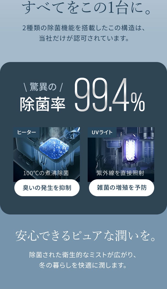 1年保証】 UV除菌機能付き ハイブリッド加湿器 上から給水 加湿器 おしゃれ 約100℃加熱 上部給水式加湿器 上部給水型加湿器  アロマ加の通販はau PAY マーケット - モダンデコ | au PAY マーケット－通販サイト