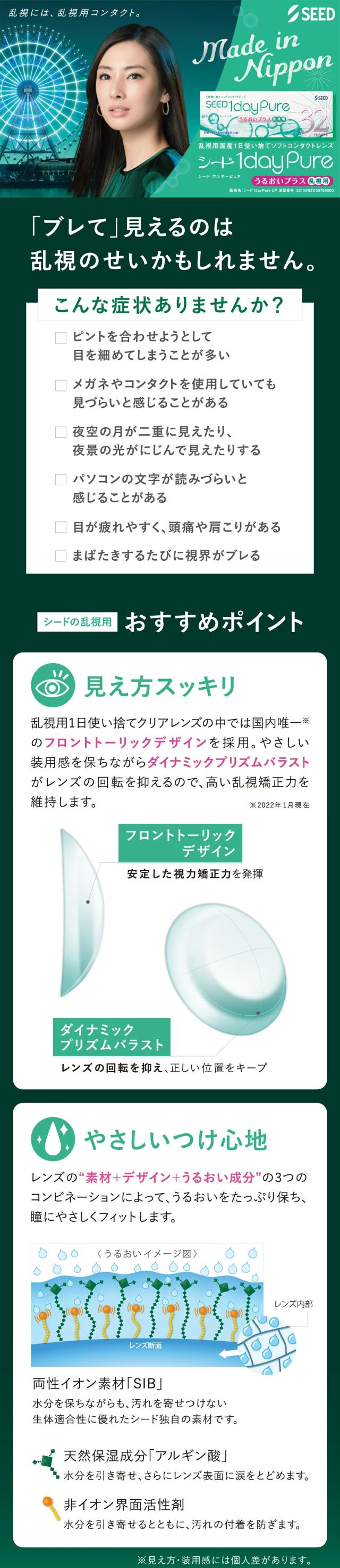 ワンデーピュア うるおいプラス 乱視用　商品説明