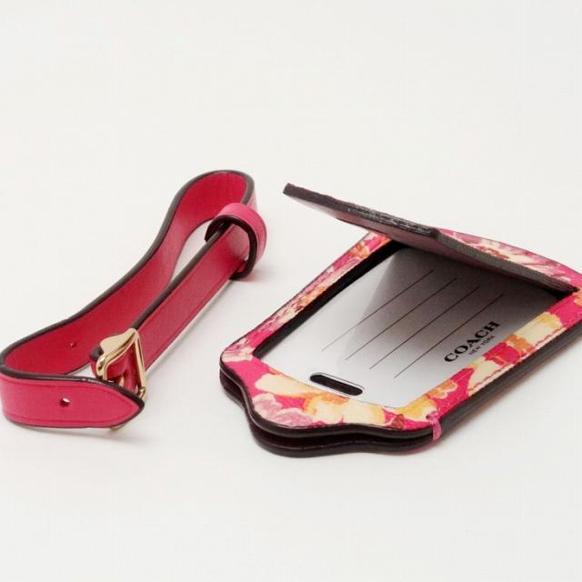 コーチ ラゲッジタグ 千鳥格子柄 ピンク トラベルタグ バッグチャーム