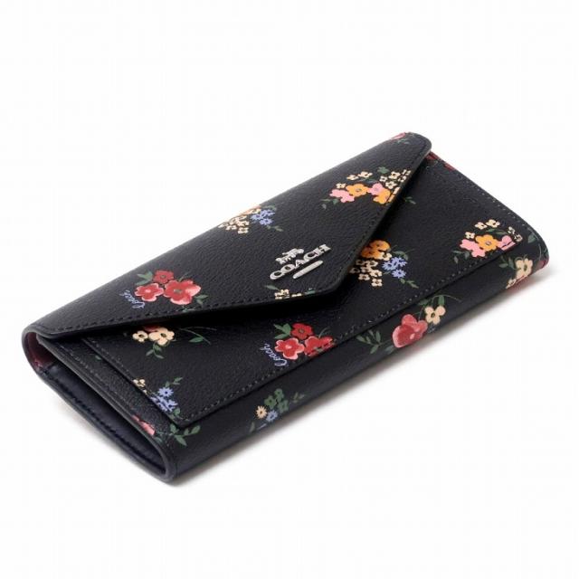 コーチ COACH 財布 レディース 長財布 花柄 ブラック 黒
