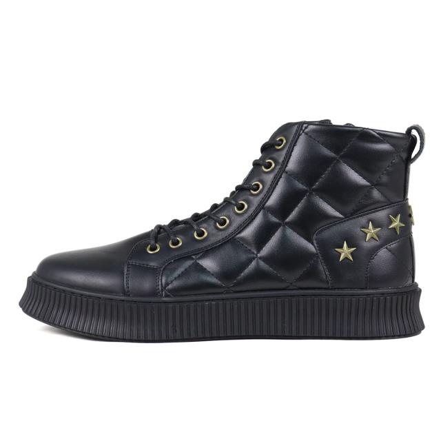 スニーカー メンズ ハイカット レースアップ サイドジップ 3E 履きやすい 歩きやすい 合成皮革 PUレザー カジュアル おしゃれ デザイン 星 スター 3cmヒール No.1889 25.0cm〜28.0cm 黒 ブラック 白 ホワイト LOVEHUNTER ラブハンター