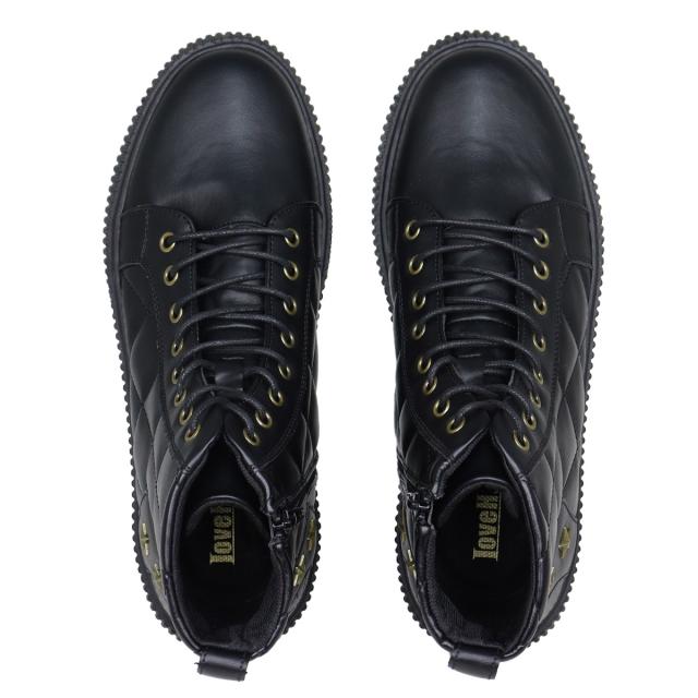 スニーカー メンズ ハイカット レースアップ サイドジップ 3E 履きやすい 歩きやすい 合成皮革 PUレザー カジュアル おしゃれ デザイン 星 スター 3cmヒール No.1889 25.0cm〜28.0cm 黒 ブラック 白 ホワイト LOVEHUNTER ラブハンター