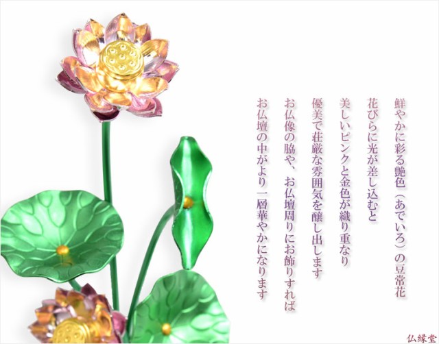 豆常花＋花立セット【艶色（あでいろ）咲れんげ：5本立3.0寸真鍮色 