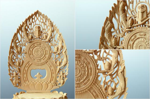 総柘植材・八角飛天光背仏像：大日如来