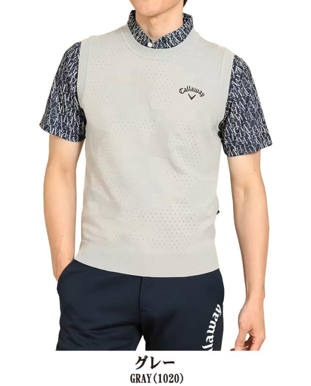 キャロウェイ メンズ ゴルフウェア カモフラ柄ジャカード クルーネック