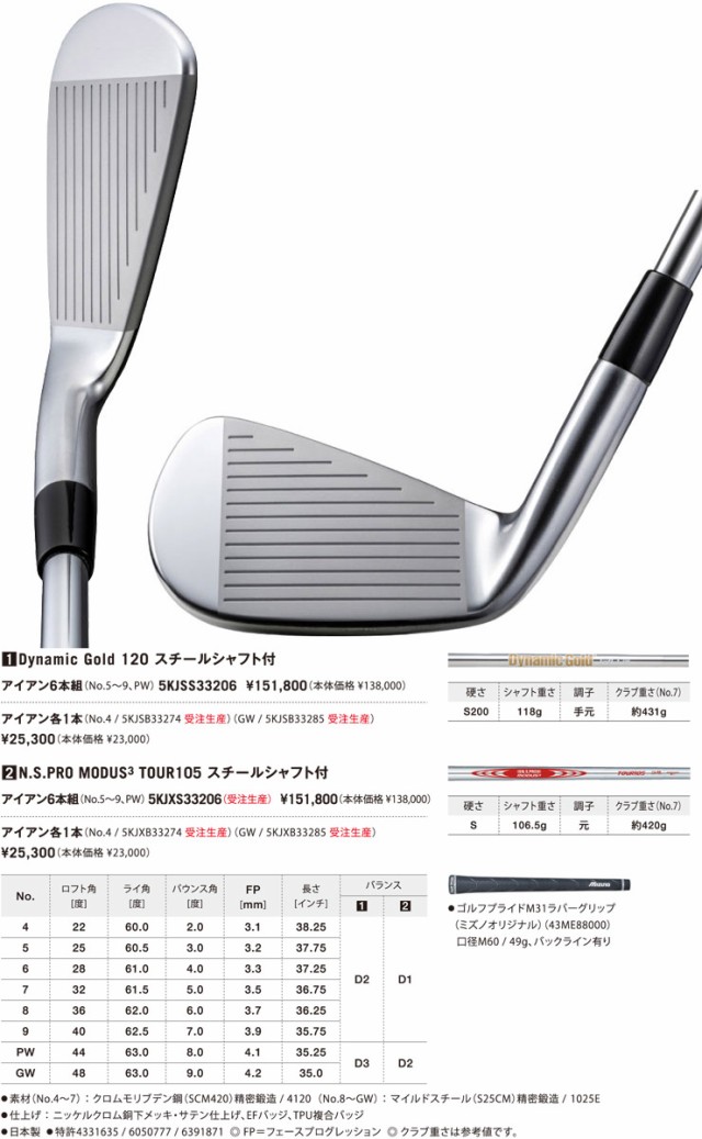 ミズノ Mizuno Pro 243 アイアン Dynamic Gold 120 シャフト 6本