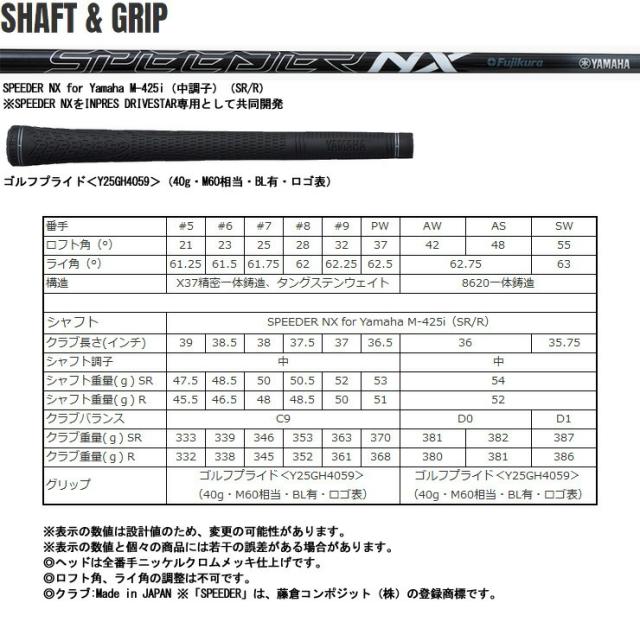 特注カスタムクラブ ヤマハ 2025年モデル インプレス DRIVESTAR TYPE-D アイアン SPEEDER NX for Yamaha M-425U (メンズ) シャフト 単品[＃5、＃6] 特注カスタムクラブ ヤマハ 2025年モデル インプレス DRIVESTAR TYPE-D