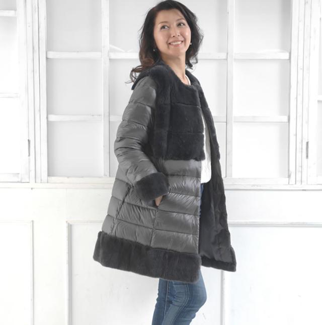 ダウン & レッキスラビット コート ノーカラー タイプ(D3241) 毛皮