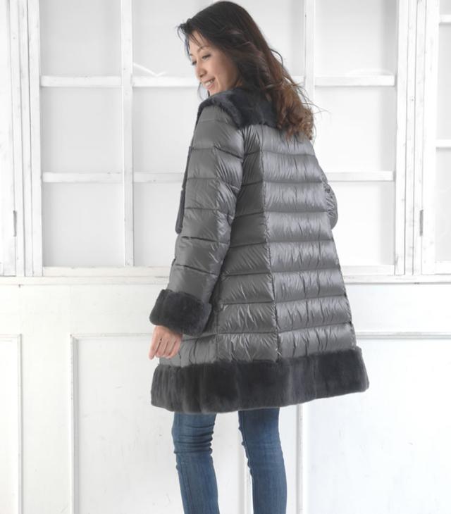 ダウン & レッキスラビット コート ノーカラー タイプ(D3241)  毛皮 ファー 女性用 レデイース ラビット コート coat プレゼント ギフト ミセス ファッション 40代 50代 ダウン & レッキスラビット コート ノーカラー タイプ(D3241) 毛皮