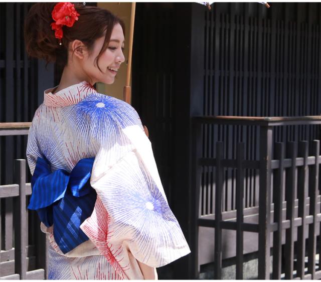 浴衣☆新品☆レディース☆綿麻☆花柄☆アクブルー☆浴衣セット 浴衣 レディース セット キュート 綿麻浴衣3点セット