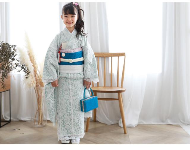 レース着物 七五三 7歳 フルセット ホワイト ゴールド 七五三 着物 7歳