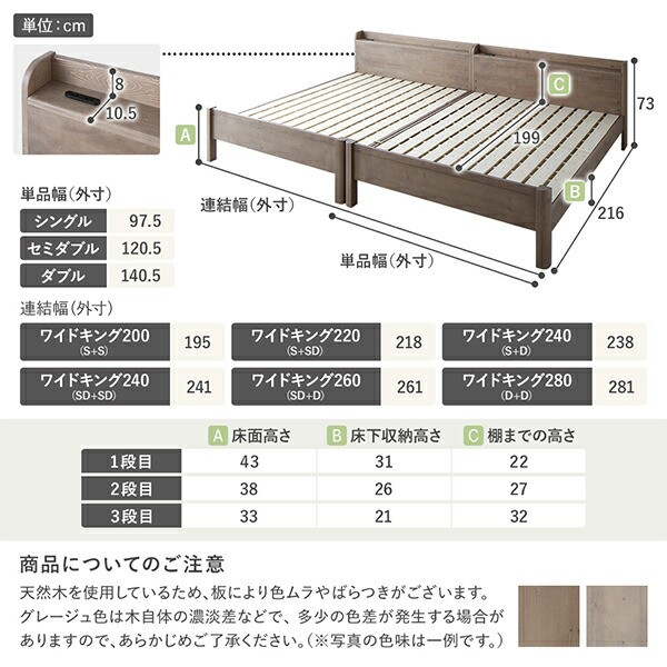 ベッド ワイドキング 240(S D) ベッドフレームのみ ブラック 連結 頑丈