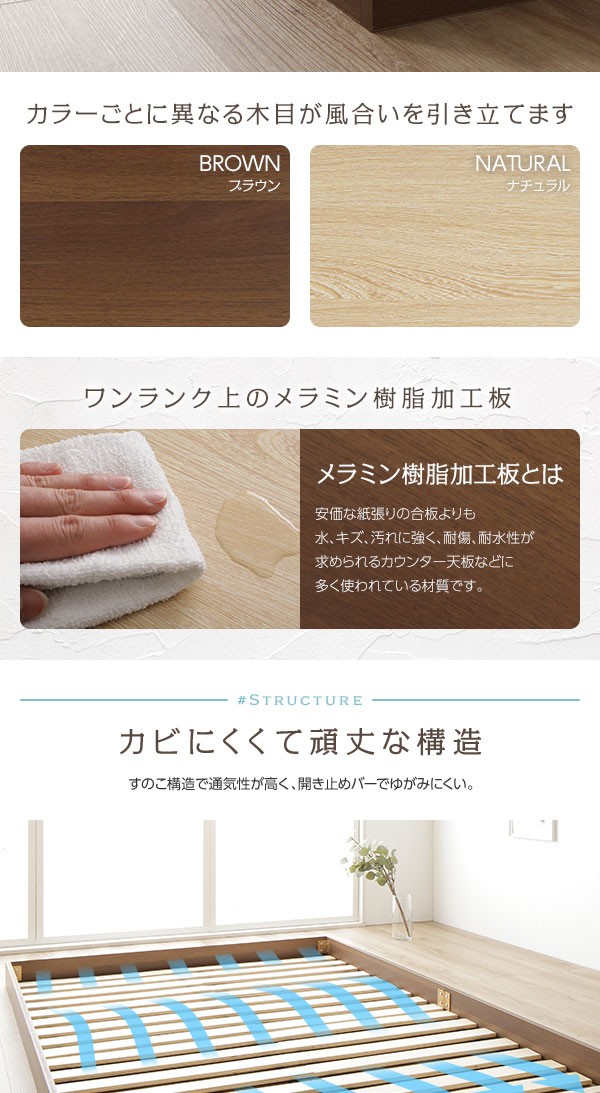 ベッド 低床 ロータイプ すのこ 木製 コンパクト ヘッドレス シンプル