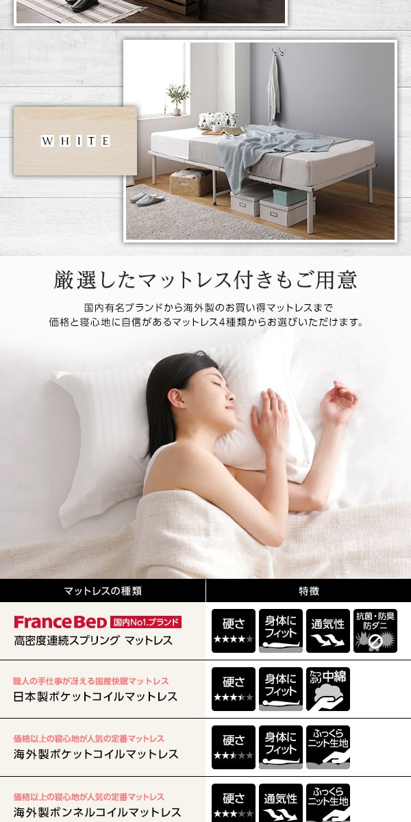 特価正規品 ベッド ベッド下 収納 ホワイト SD ポケットコイルマットレス付きの通販はau PAY マーケット - フジックス|商品ロットナ すのこ パイプ スチール アイアン 省スペース コンパクト ヘッドレス 再入荷定番