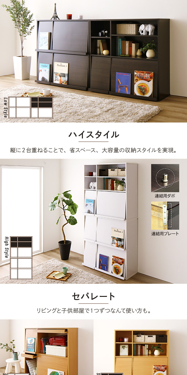 ダークブラウン収納棚 ディスプレイラック 2個セット（本棚 リビング収納）雑誌用