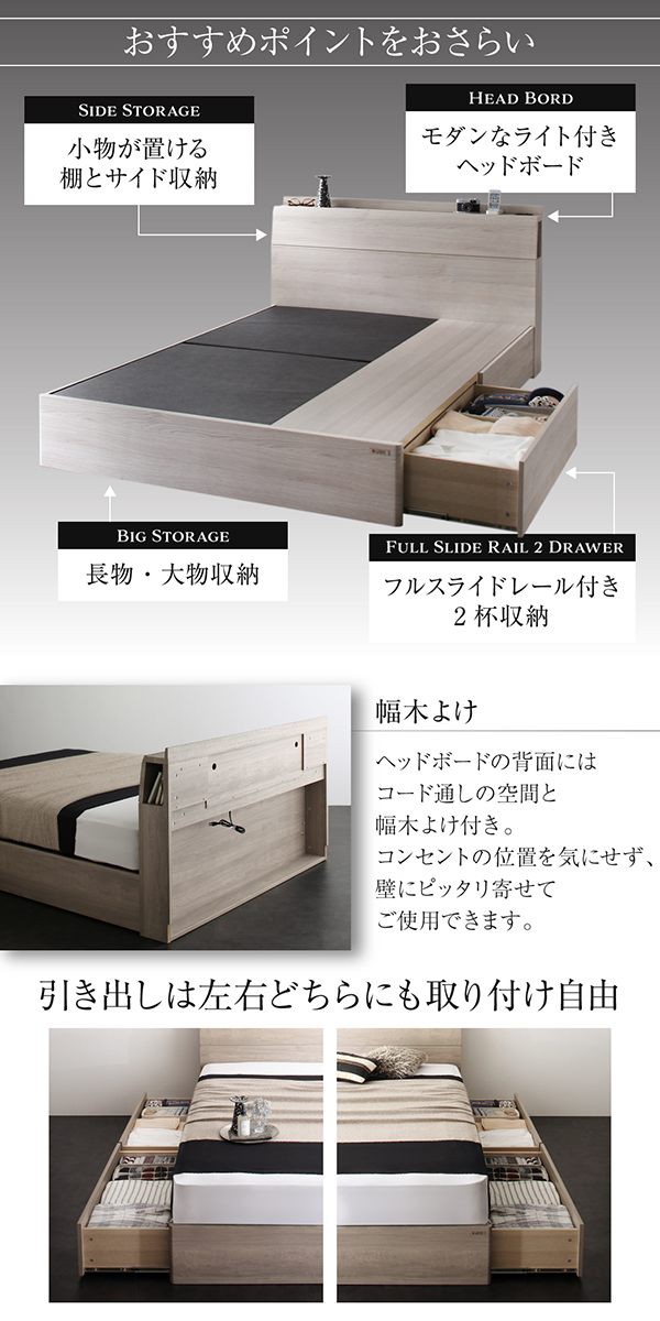 国産 棚・照明付 収納ベッド 〔Grainy〕 〔ハイグレード国産ポケットコイルマットレス付き〕 セミダブル ライトグレー 〔マット〕ホワイトの通販はau PAY マーケット - フジックス|商品ロットナン 超激得得価