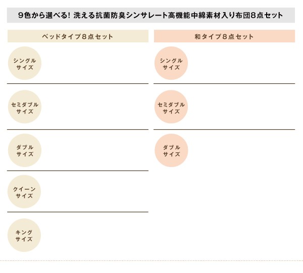 9色から選べる 洗える 抗菌防臭 シンサレート高機能中綿素材入り 布団 8点セット 和タイプ ダブル ナチュラルベージュ