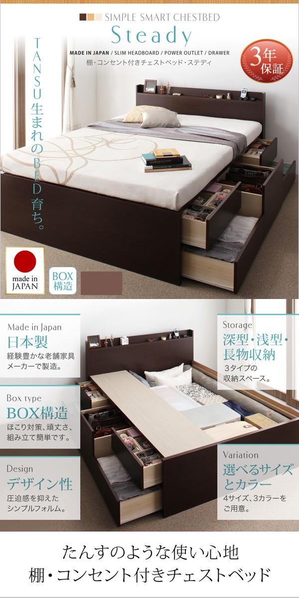 新品在庫あ 棚付き ホワイトの通販はau PAY マーケット - フジックス|商品ロットナンバー:299156053 チェストベッド 〔Steady〕 〔薄型スタンダードボンネルコイルマットレス付き〕 セミダブル 在庫あ国産