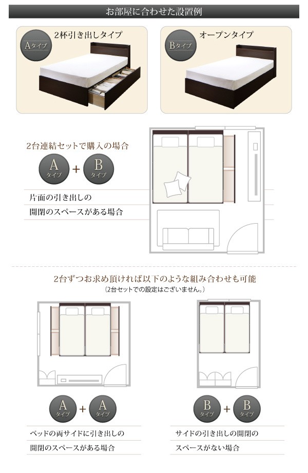 買い日本連結・収納ベッド[Ernesti][エルネスティ][床板仕様]スタンダードポケットコイルマットレス付き SD[セミダブル][A](5 セミダブル