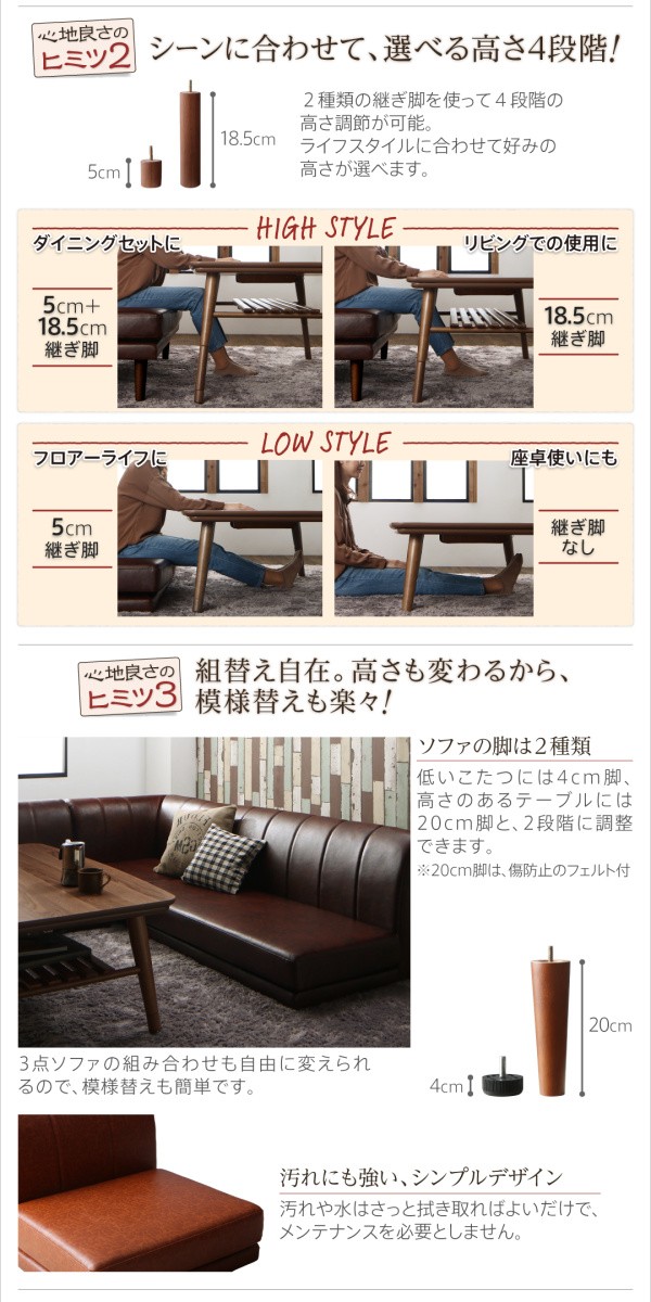ウォールナ≉ 高さ調節 PAY マーケット - フジックス|商品ロットナン 棚付きリビングダイニング〔ノールド〕 5点セット(テーブルW120+2Pソファ2脚+1Pソファ1脚+コーナーソファ1脚) ダークブラウンの通販はau ╎コード