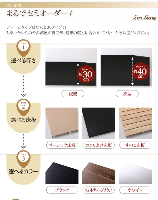 大容量収納庫付ベッド SaiyaStorage 〔薄型プレミアムポケットコイル