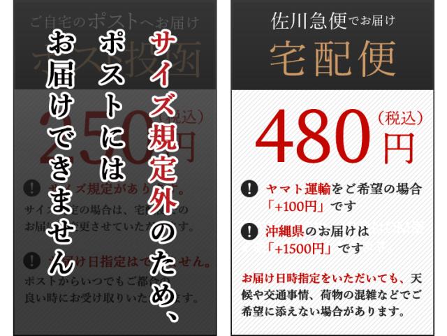 ネコポス不可　宅配便480円