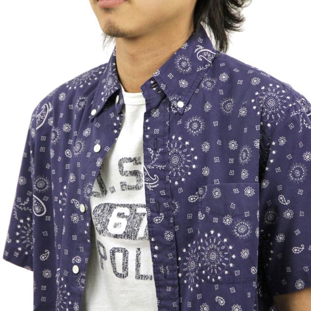 ポロラルフローレン POLO RALPH LAUREN 正規品 メンズ 半袖ボタンダウンシャツ Custom-Fit Bandanna Shirt NAVY